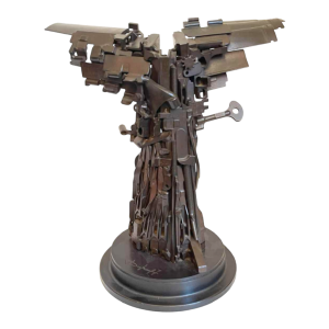 JACQUES DUFRANE 'La Victoire de Samothrace' sculpture brutaliste en acier soude´ / assemblage patine´, ca 2000