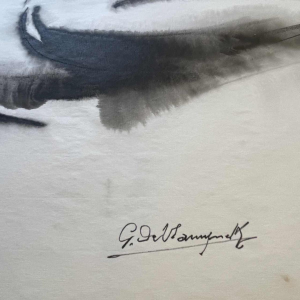 GEORGES (Géo) DE VLAMYNCK Abstract Nude Woman B painting / mixed media, charcoal ink chalk on wet paper