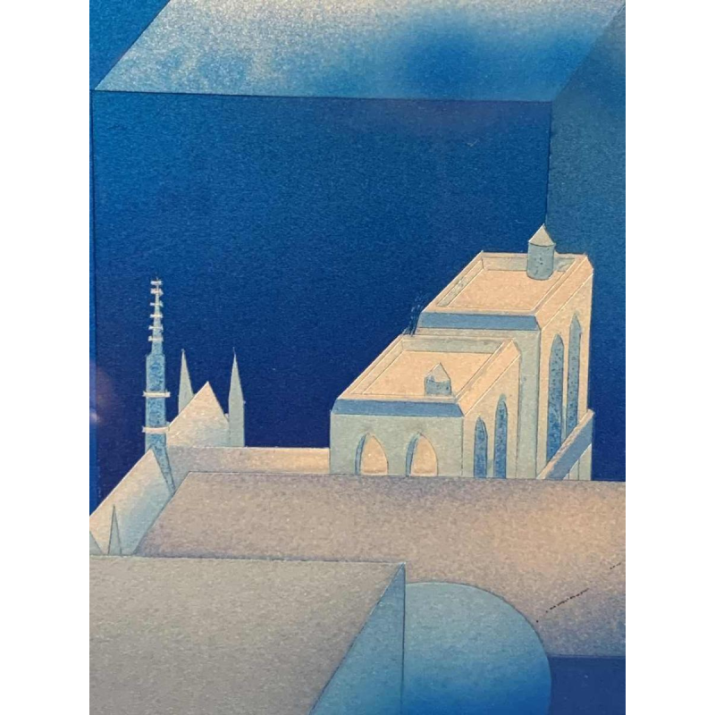 PATRICE PLACEMAN "PARIS" Peinture Op'Art Eglomisé Plexiglass Surréaliste 1975