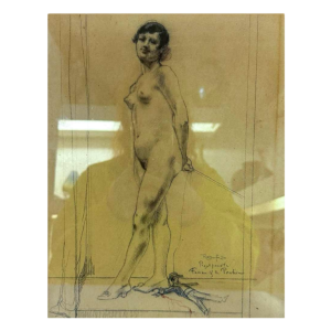 Armand Rassenfosse 'Project voor de Vrouw en de Pantin tekening vrouwelijk naakt