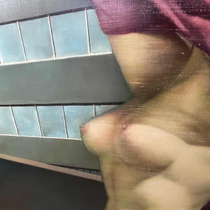 MACKOWIAK ERWIN "Nu au panneau de signalisation" Belgisch Pop'Art schilderij, olieverf op doek, ca 1975