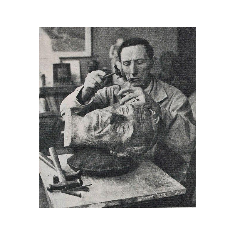 CRIS AGTERBERG / ROGER GUERIN 'De kus' beeld van omhelzend paar, Art Deco geglazuurd steengoed, ca. 1940