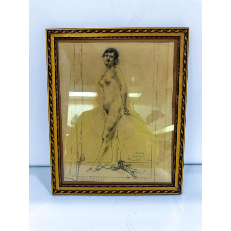 Armand Rassenfosse 'Project for the Woman and the Pantin female nude drawing