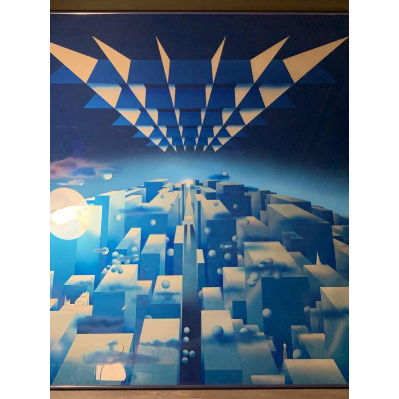 PATRICE PLACEMAN "PARIS" Op'Art Painting Eglomisé Plexiglass Surrealist 1975