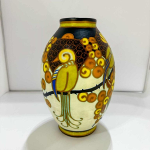 Charles Catteau for Keramis 'The Parakeets' Art Deco ceramic vase D1130, ca 1930
