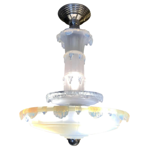 Jean Gauthier for EZAN Rare Chandelier 'Cascade' Opalescent Glass Art Deco 1930s