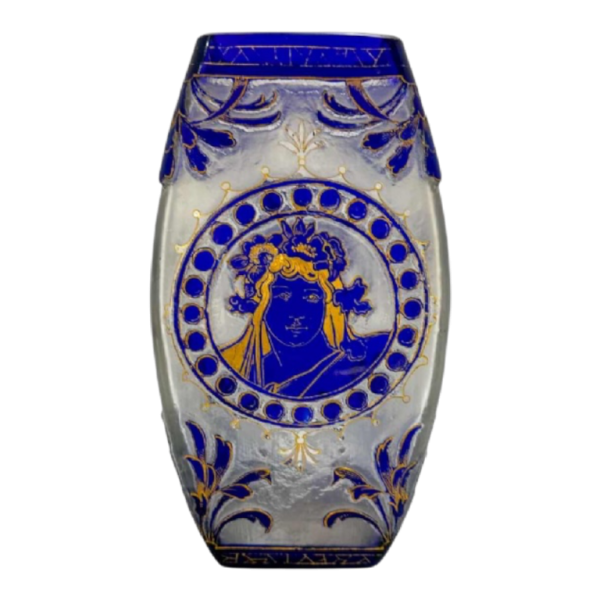 Ludwig Moser Art Nouveau vaas 'vrouwengezicht' zuurgeëtst glas, circa 1890-1900