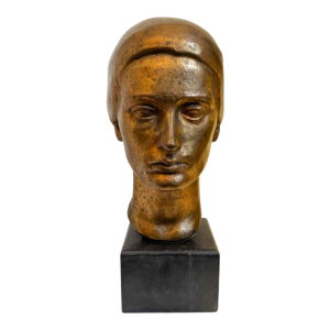 ROBERT DELNEST ' Visage de femme ' sculpture portrait / buste en bronze 1961