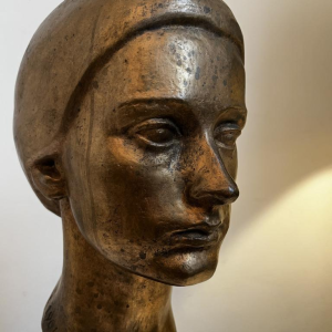 ROBERT DELNEST ' Visage de femme ' sculpture portrait / buste en bronze 1961