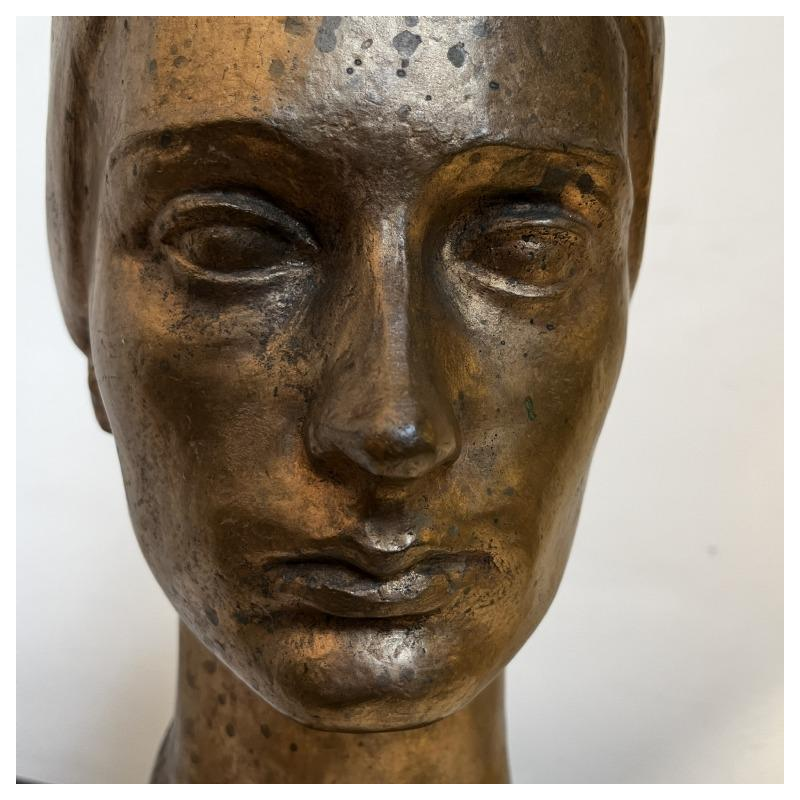 ROBERT DELNEST  Woman's face  sculpture portrait / bust in bronze 1961