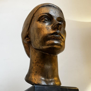 ROBERT DELNEST  Woman's face  sculpture portrait / bust in bronze 1961