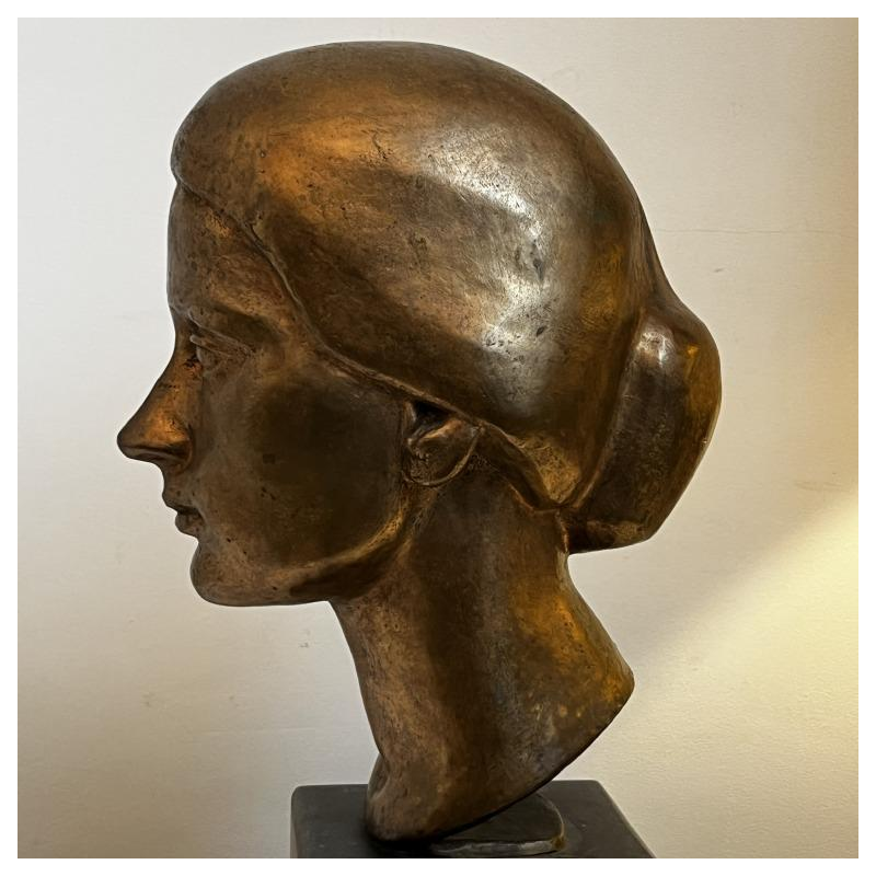 ROBERT DELNEST ' Gezicht vrouw ' sculptuur portret / buste in brons 1961
