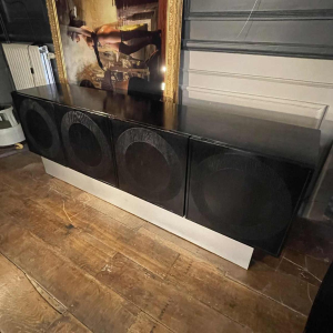 De Coene Frères, Brutalist Op'Art Vintage sideboard, black oak aluminium 1970