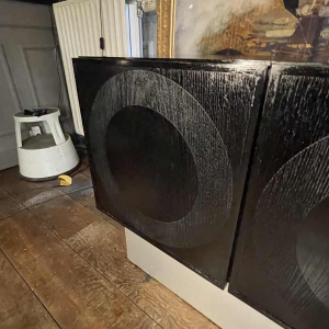 De Coene Frères, Brutalist Op'Art Vintage sideboard, black oak aluminium 1970