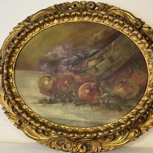 Piero Galanti 'Stilleven - fruit en bloemen' paar ovale olieverf op doek, 20e eeuw