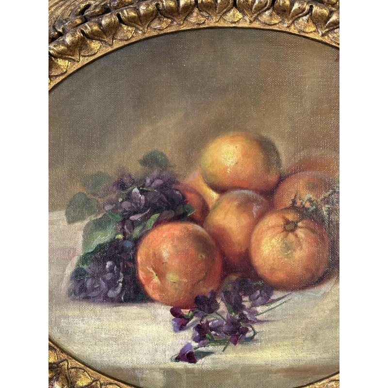 Piero Galanti 'Nature morte - fruits et fleurs' paire d'huiles sur toile ovales, 20ème siècle