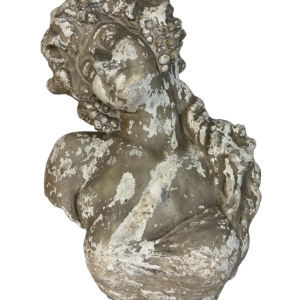 Large bust of Bacchante in patinated plaster, signed, Belgium early 20th century