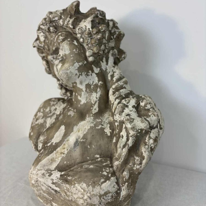 Large bust of Bacchante in patinated plaster, signed, Belgium early 20th century