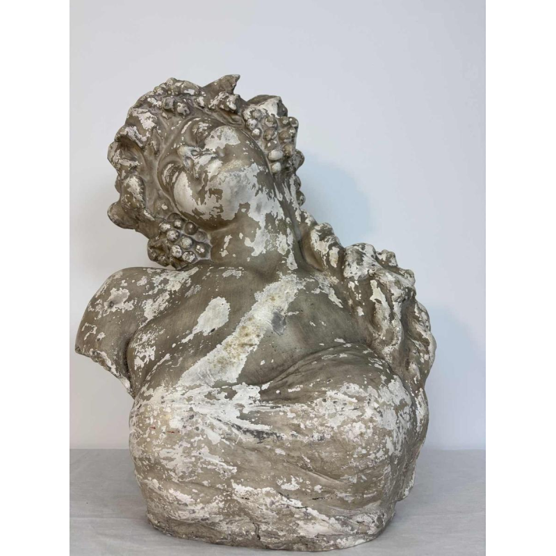 Large bust of Bacchante in patinated plaster, signed, Belgium early 20th century