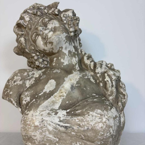 Large bust of Bacchante in patinated plaster, signed, Belgium early 20th century