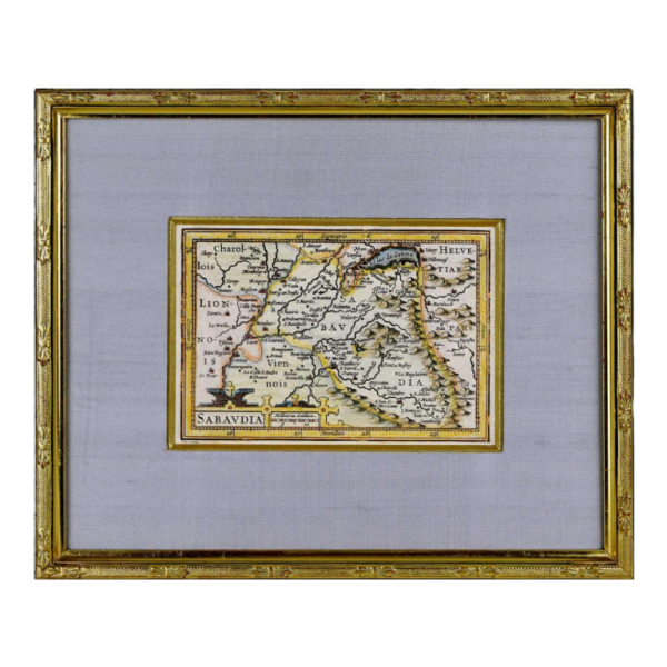 Jodocus Hondius uitgever, kaart van Savoie Sabaudia gravure, Frankrijk begin 17e eeuw