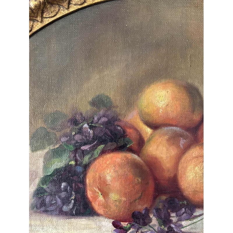 Piero Galanti 'Nature morte - fruits et fleurs' paire d'huiles sur toile ovales, 20ème siècle