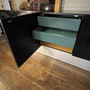 De Coene Frères, Brutalistisch Op'Art Vintage dressoir zwarte eik aluminium 1970