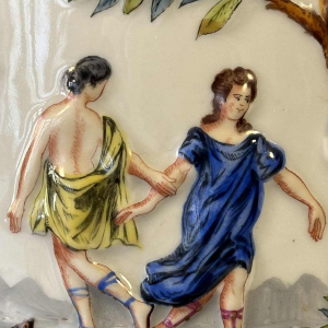 Capodimonte, paar plantenbakken, polychroom geëmailleerd porselein, antieke scènes decoratie in bas-reliëf, 19e eeuw