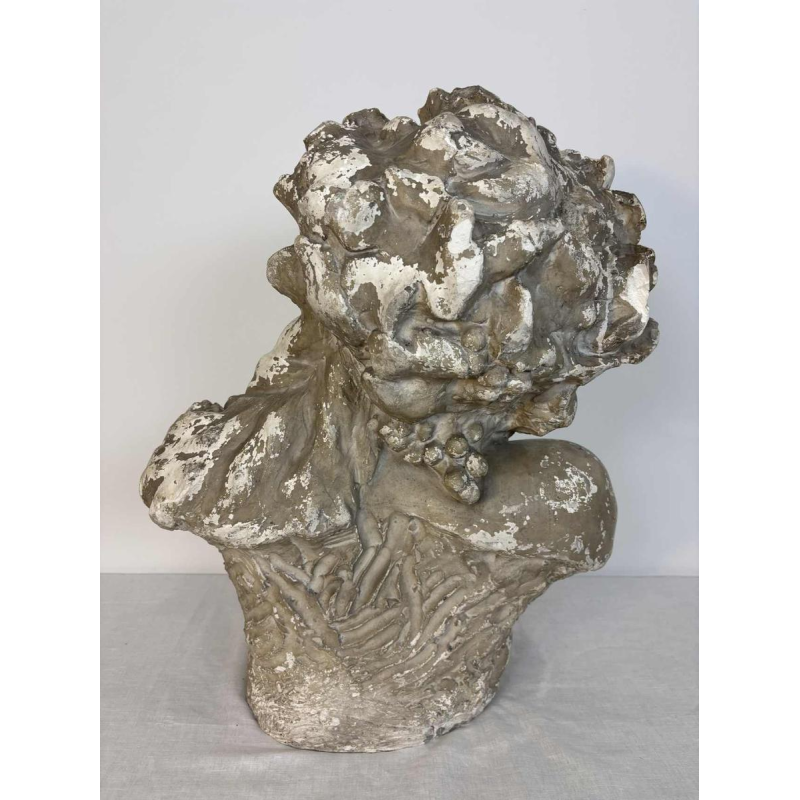 Large bust of Bacchante in patinated plaster, signed, Belgium early 20th century