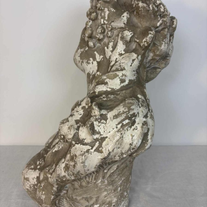 Large bust of Bacchante in patinated plaster, signed, Belgium early 20th century