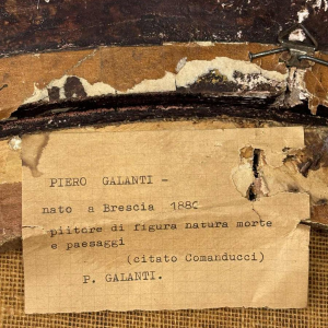 Piero Galanti 'Stilleven - fruit en bloemen' paar ovale olieverf op doek, 20e eeuw