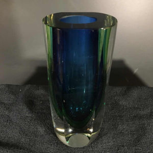 FLAVIO POLI pour Murano, Vase verre SOMMERSO multicouche, bleu vert, ca 1960