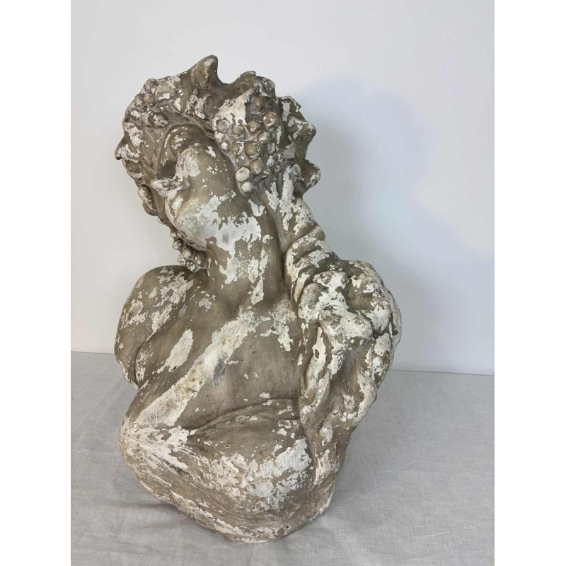 Large bust of Bacchante in patinated plaster, signed, Belgium early 20th century