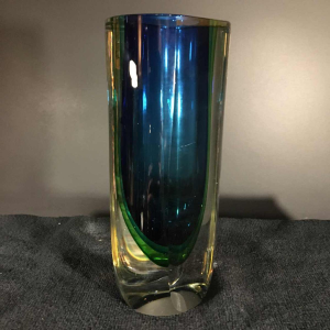 FLAVIO POLI for Murano, SOMMERSO multi-layer glass vase, blue green, ca 1960