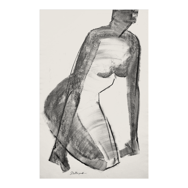 GEORGES (Géo) DE VLAMYNCK 'Nu de Femme Abstrait C' schilderij / gemengde techniek, houtskoolinkt krijt op nat papier