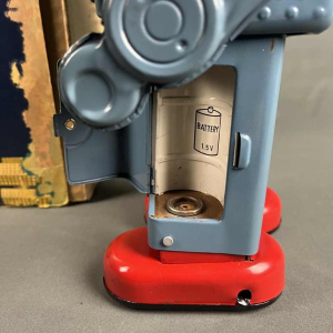 Smoking Spaceman Robot in blue metal in original box, Yonezawa Japan, ca 1960