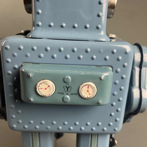 Smoking Spaceman Robot in blue metal in original box, Yonezawa Japan, ca 1960