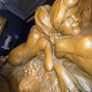 JEF LAMBEAU (attr) 'Bacchantes' sculpture 127cm, nude women & fruit, ca 1900