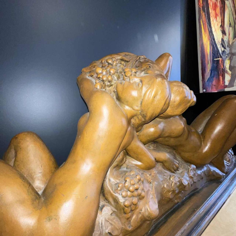 JEF LAMBEAU (atr) 'Bacchanten' sculptuur 127cm, naakte vrouwen & fruit, ca 1900