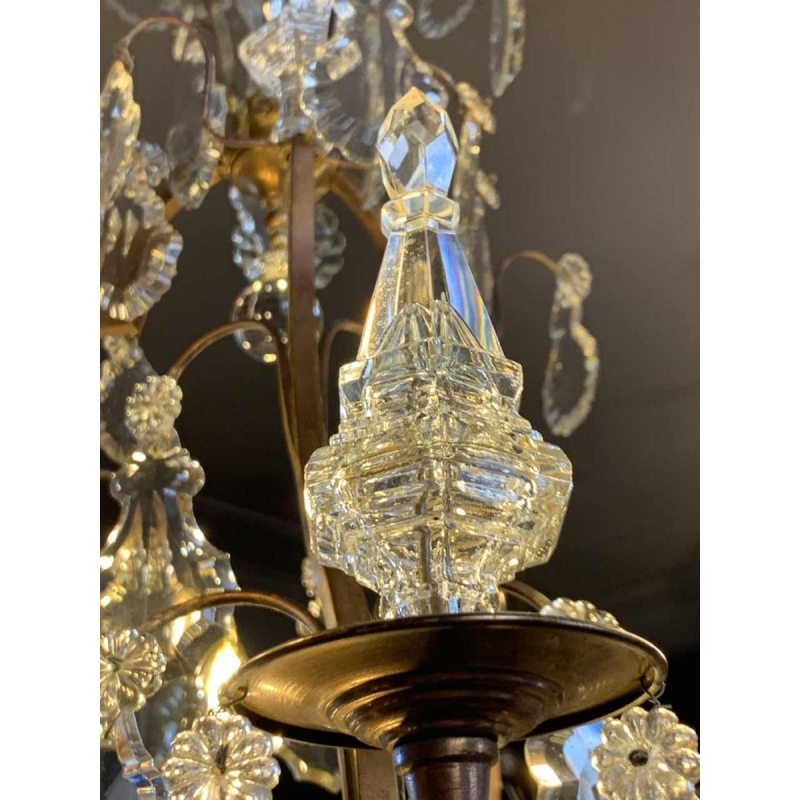 Grand Lustre Cage de style Louis XV Bronze Poignards Cristal, 19ème Napoléon III