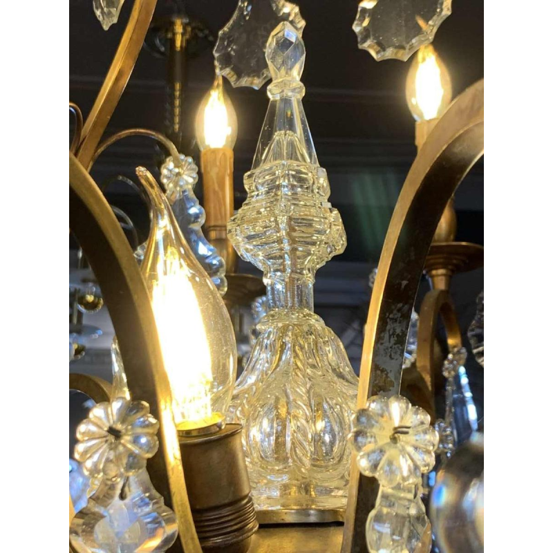 Grand Lustre Cage de style Louis XV Bronze Poignards Cristal, 19ème Napoléon III