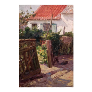 William Jelley The Gate house on the Belgian coast, painting oil on canvas, ca 1900