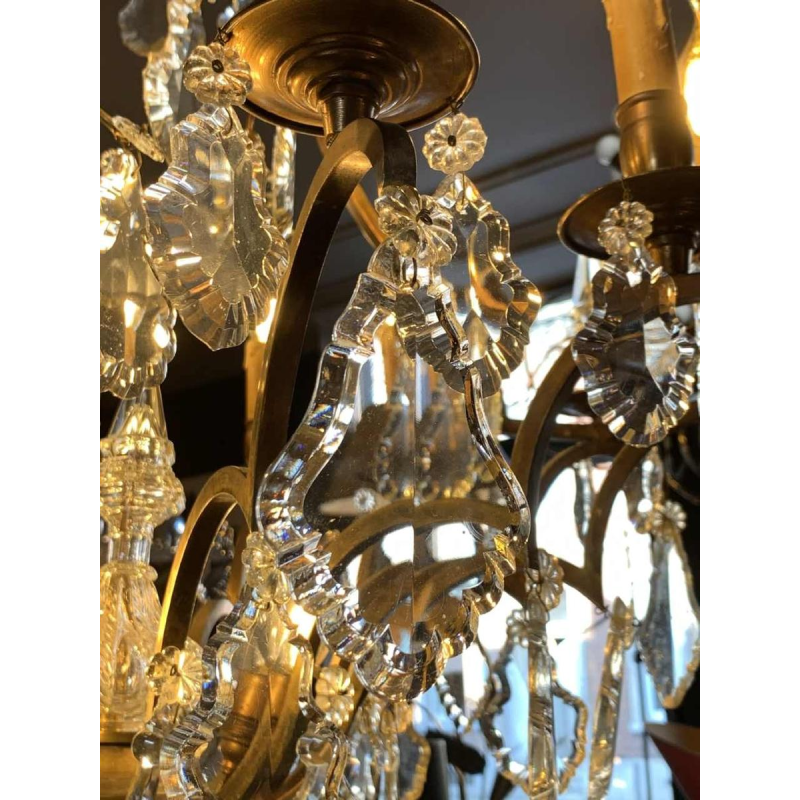 Large Cage Chandelier Louis XV Style Bronze Daggers Crystal, 19th Napoleon III