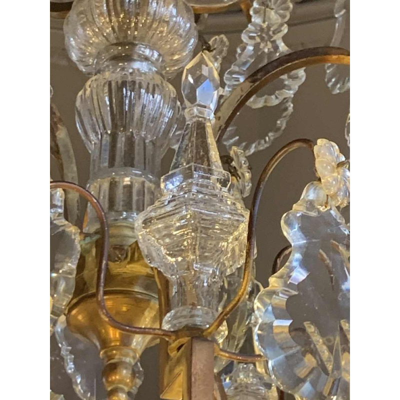 Grand Lustre Cage de style Louis XV Bronze Poignards Cristal, 19ème Napoléon III