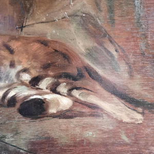 Henri van Zuylen, olieverf op paneel, aan beide zijden beschilderd, landschap en tijgers.