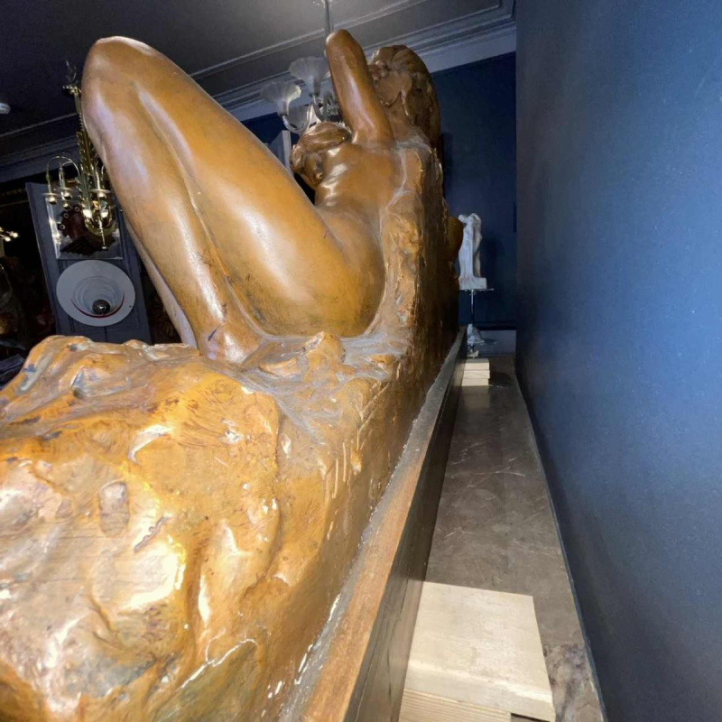 JEF LAMBEAU (atr) 'Bacchanten' sculptuur 127cm, naakte vrouwen & fruit, ca 1900