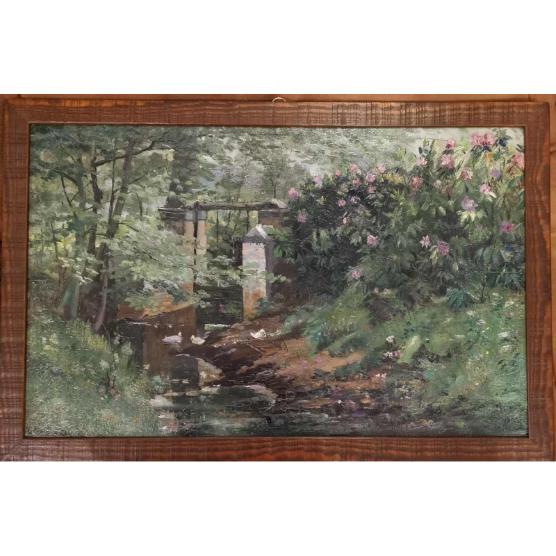 Henri van Zuylen, huile sur panneau, peint des deux côtés, paysage et tigres.