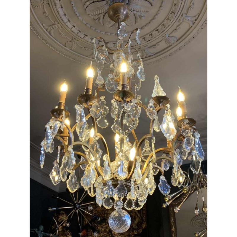 Grote kooikroonluchter Louis XV-stijl bronzen dolken kristal, 19e Napoleon III