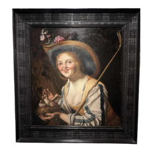 Gerrit Honthorst (kring van), portret van een jonge herderin, olieverf op doek, 17e eeuw
