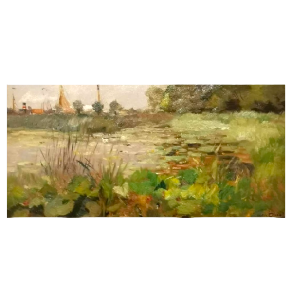 Victor Gilsoul 'Nieuwport area, Gravensluis' painting oil on panel, ca 1930